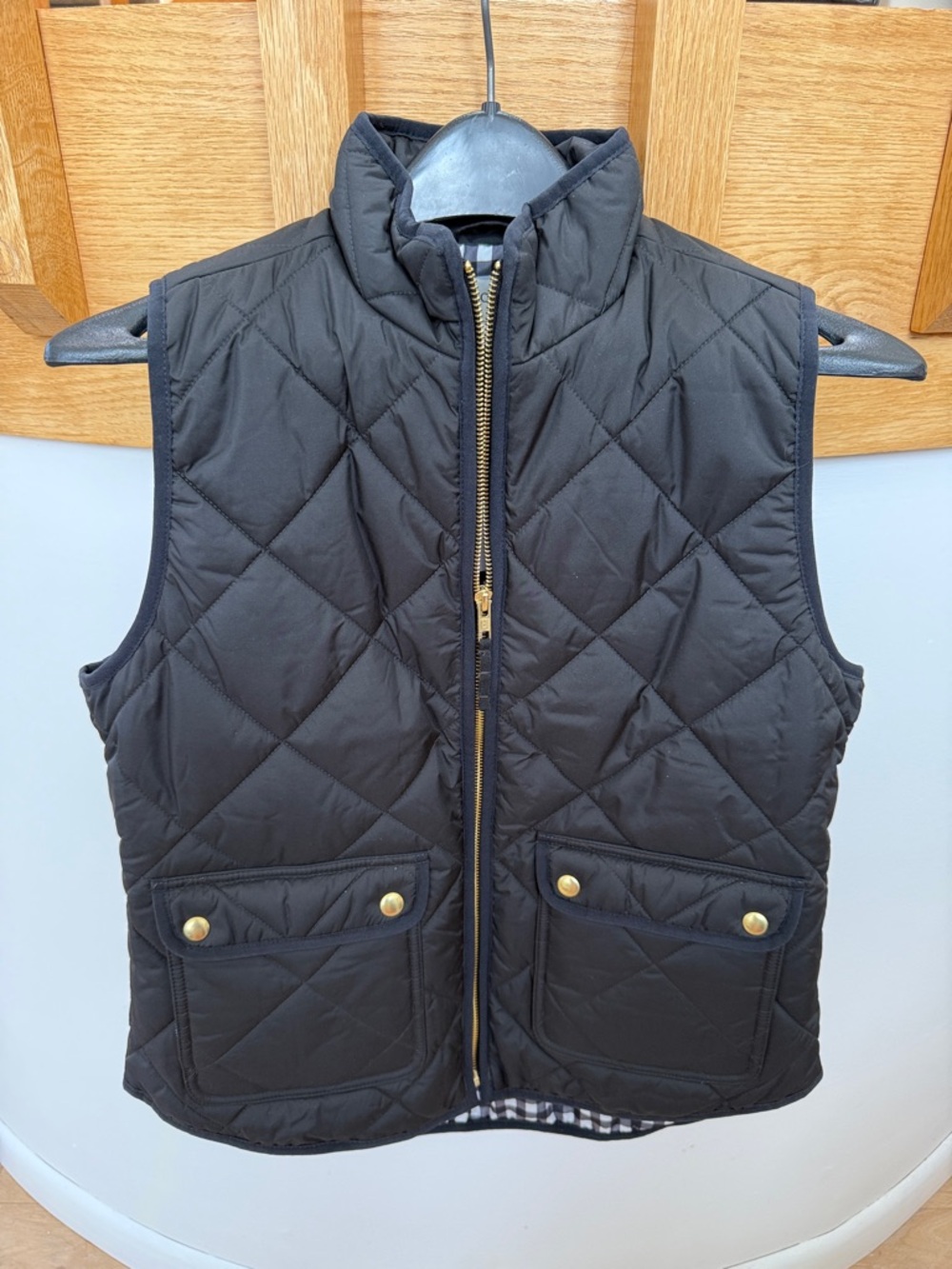 J. Crew Black Quilted Diamond Puffer Vest with Gold Hardware